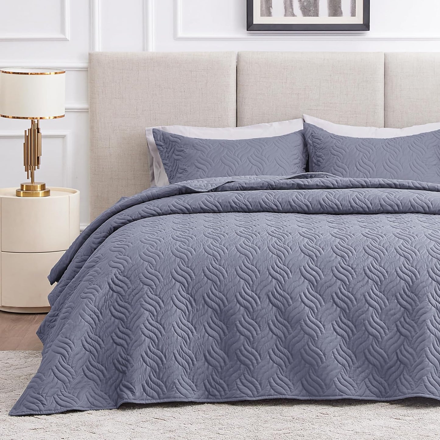 Love's cabin Quilts for Queen Bed Blue Bedspreads - Soft Bed Summer Lightweight Bedspread Comforter - Modern Style Coin Pattern Coverlet for All Season - 3 Pieces (1 Quilt, 2 Pillow Shams)