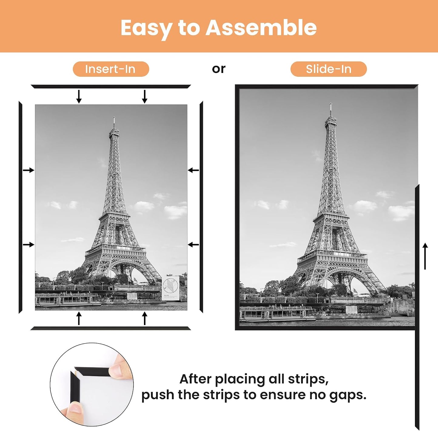 upsimples 12x16 Poster Frame, Easy Slide-In Assembly, Black, 3 Pack | Gallery Wall 12 x 16 Picture Frames Set for Family, Wedding, Christmas, Easy to Change Photos