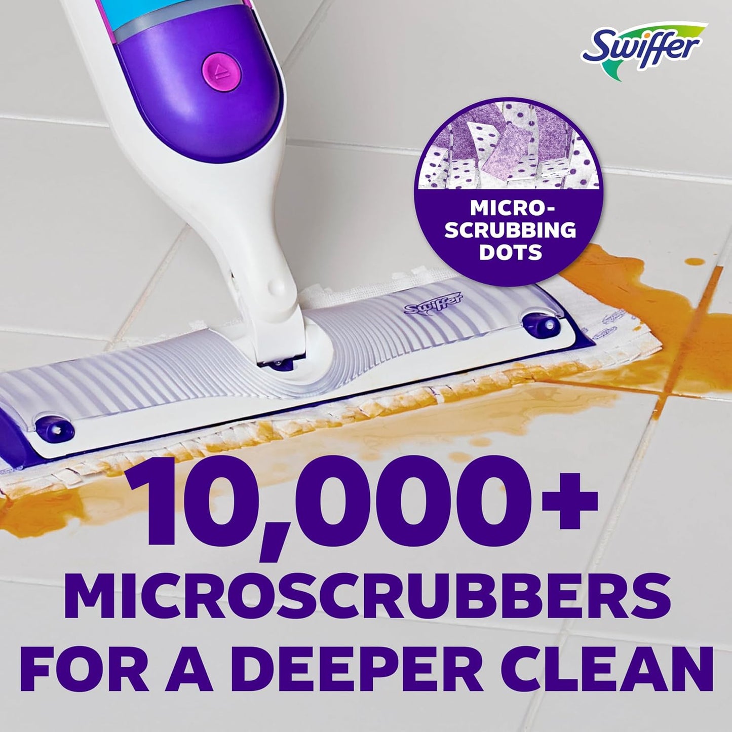 Swiffer PowerMop Mopping Kit for Floor Cleaning, Set Includes 1 Power Mop, 2 Replacement Pads, 1 Liquid Solution Refill, 2 Batteries, No Bucket Needed Electric Spray Cleaner, Multi-Surface and Wood