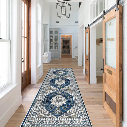 2x6 Hallway Washable Runner Rug : Vintage Soft Kitchen Laundry Runner with Non Slip Backing Farmhouse Entryway Living Room Floor Mat Stain Resistant Carpet for Bedroom Bathroom Distressed Beside Rug