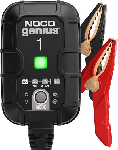 NOCO GENIUS1: 1A 6V/12V Smart Battery Charger – Automatic Maintainer, Trickle Charger & Desulfator with Overcharge Protection & Temperature Compensation – for Lead-Acid & Lithium Batteries | Overcharge Protection, Desulfator, Temperature Compensation, For