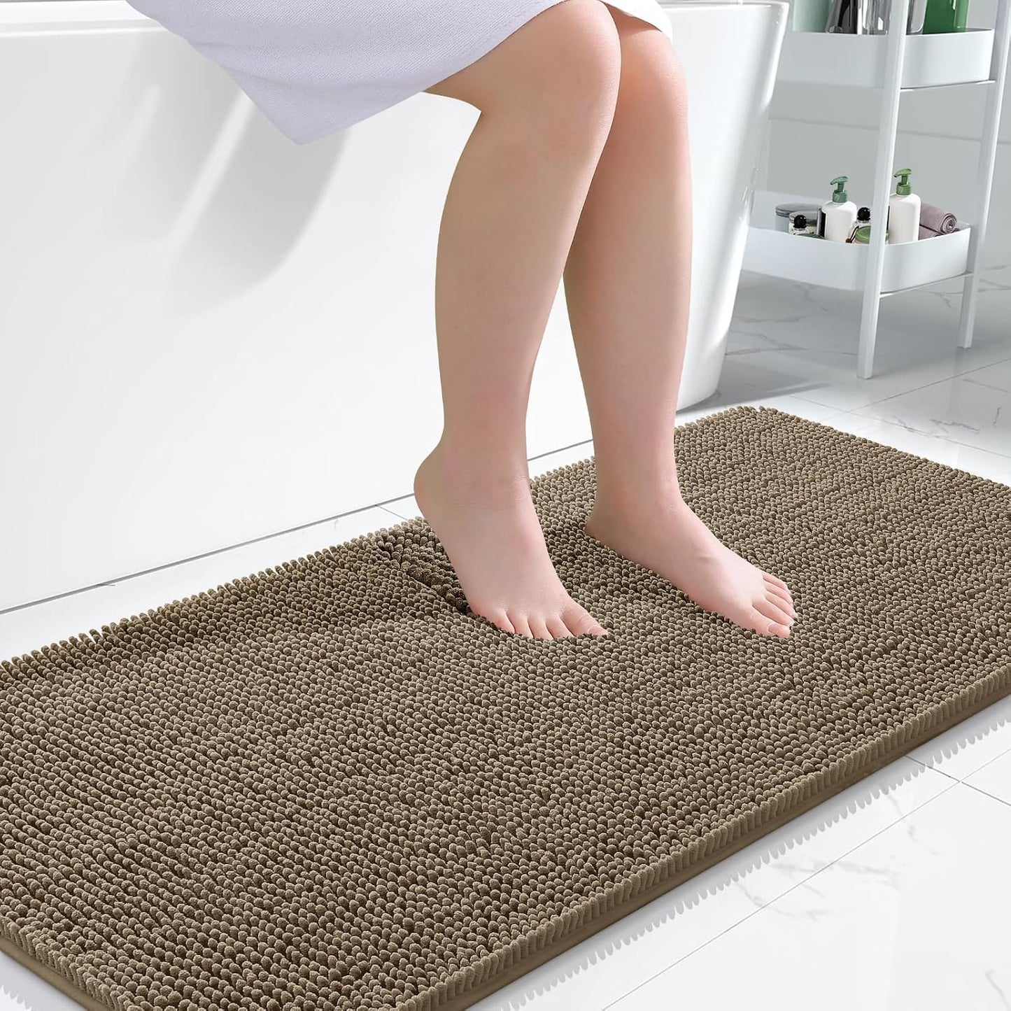 OLANLY Bathroom Rugs 30x20, Extra Soft Absorbent Chenille Bath Rugs | Grey, Quick-Drying Rubber Backing, Machine Washable Bath Mat for Bathroom Floor, Tub and Shower, Home Decor Accessories
