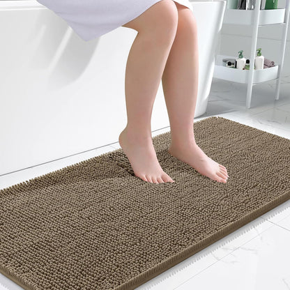 OLANLY Bathroom Rugs 30x20, Extra Soft Absorbent Chenille Bath Rugs | Grey, Quick-Drying Rubber Backing, Machine Washable Bath Mat for Bathroom Floor, Tub and Shower, Home Decor Accessories