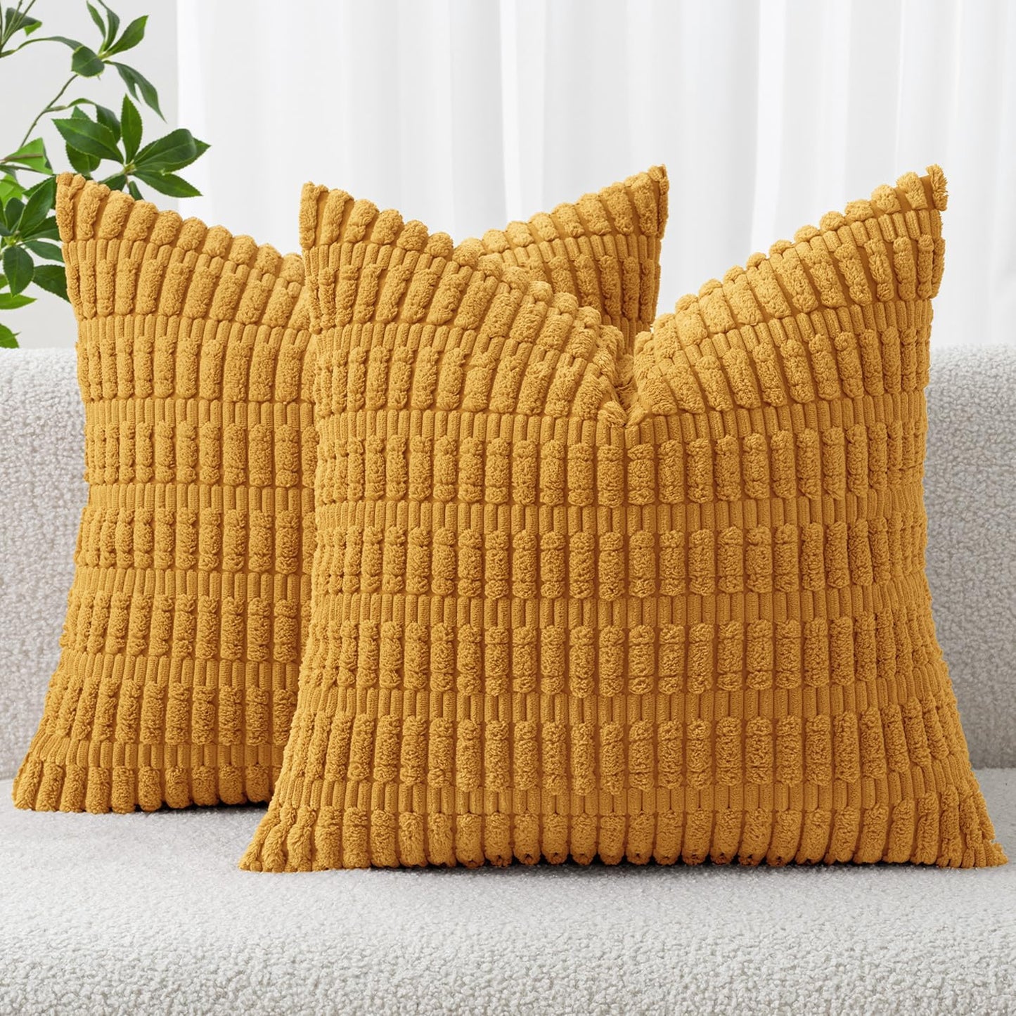 MIULEE Corduroy Decorative Throw Pillow Covers 18x18 Aqua Green Pack of 2 | Soft Boho Striped Pillow Covers Modern Farmhouse Home Decor For Sofa Living Room Couch Bed