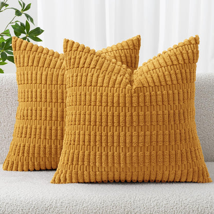 MIULEE Corduroy Decorative Throw Pillow Covers 18x18 Aqua Green Pack of 2 | Soft Boho Striped Pillow Covers Modern Farmhouse Home Decor For Sofa Living Room Couch Bed
