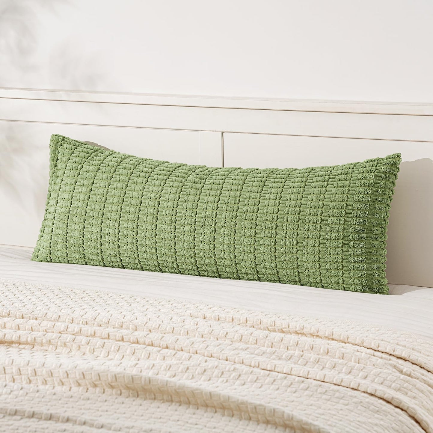 MIULEE Corduroy Decorative Throw Pillow Covers 18x18 Aqua Green Pack of 2 | Soft Boho Striped Pillow Covers Modern Farmhouse Home Decor For Sofa Living Room Couch Bed