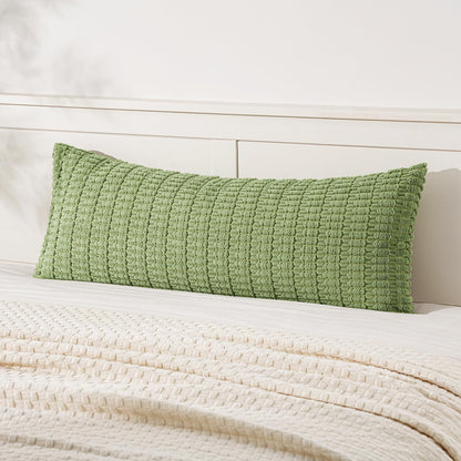 MIULEE Corduroy Decorative Throw Pillow Covers 18x18 Aqua Green Pack of 2 | Soft Boho Striped Pillow Covers Modern Farmhouse Home Decor For Sofa Living Room Couch Bed