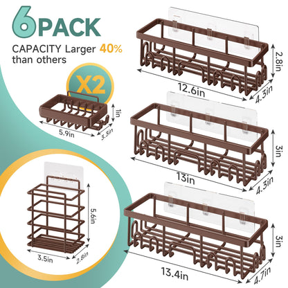Veken Large Capacity Shower Caddy 6-Pack, No Drilling & Rustproof, Adhesive Shower Shelves with Soap Holder, Bathroom Organizers and Storage, Wall-Mounted Kitchen & Home Decor, Pink