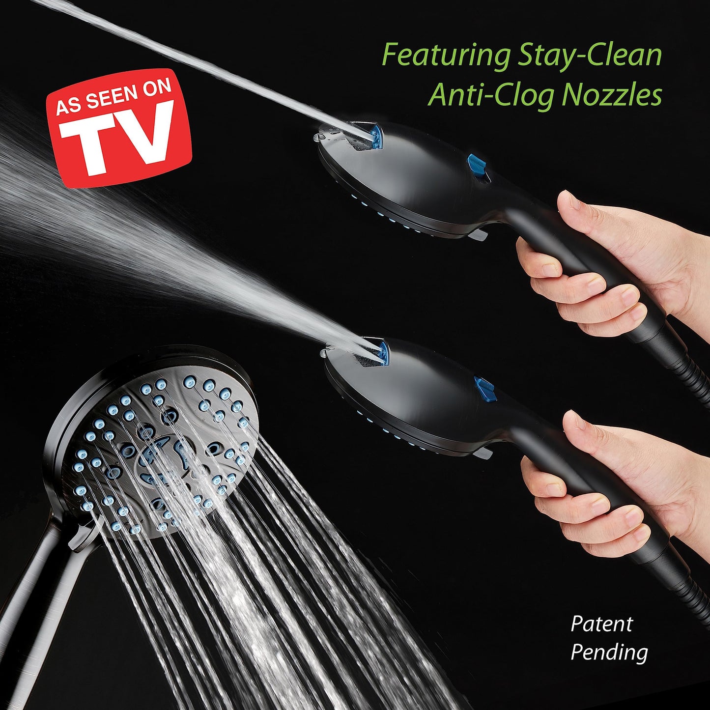 AquaCare 8-mode High Pressure Handheld Shower Head with 2-mode Power Wash | Stay Clean Nozzles, Dual Power Wash for Tub, Tile & Pets, Long 6 ft. Stainless Steel Hose, Wall & Overhead Brackets / Chrome