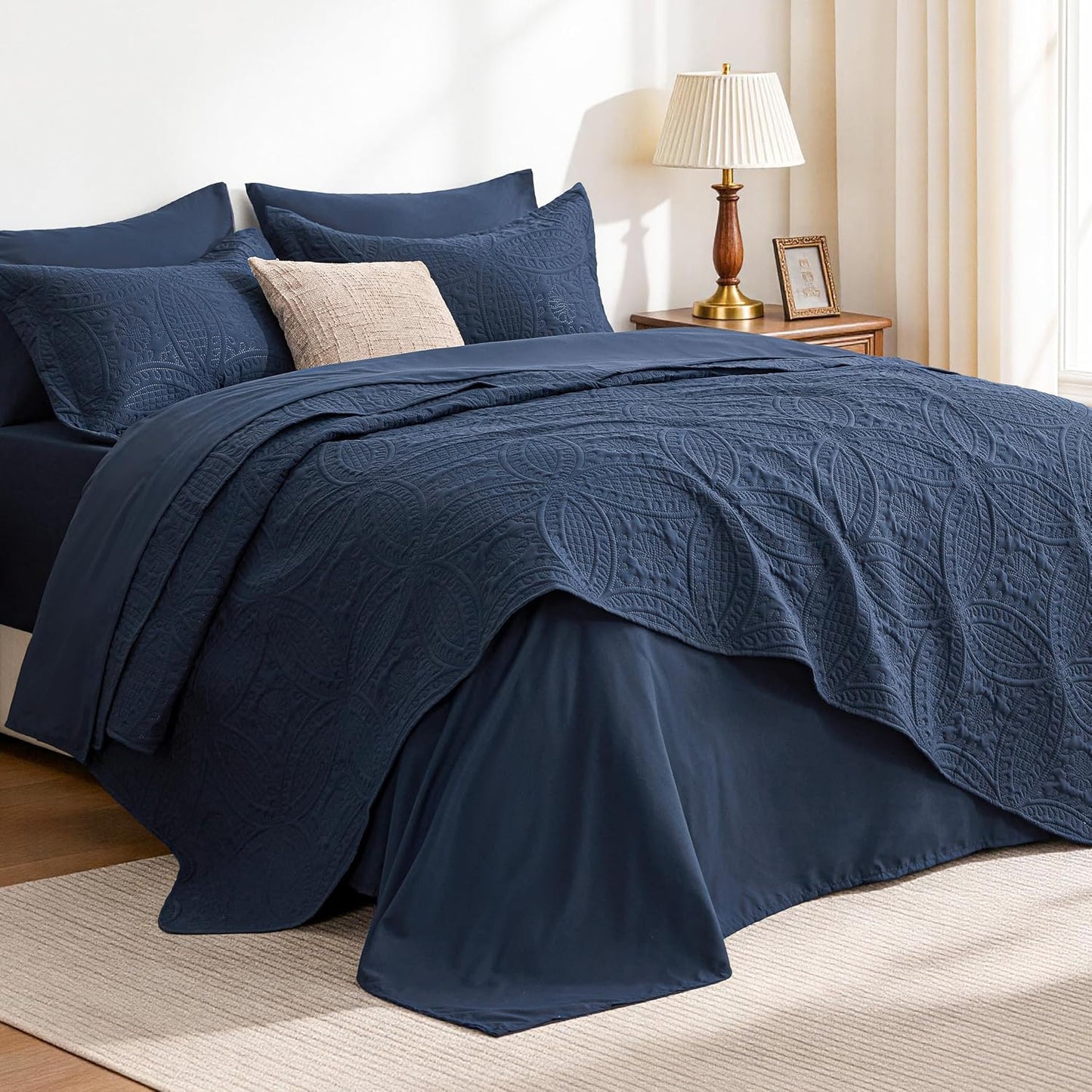 Love's cabin Quilts for Queen Bed Blue Bedspreads - Soft Bed Summer Lightweight Bedspread Comforter - Modern Style Coin Pattern Coverlet for All Season - 3 Pieces (1 Quilt, 2 Pillow Shams)
