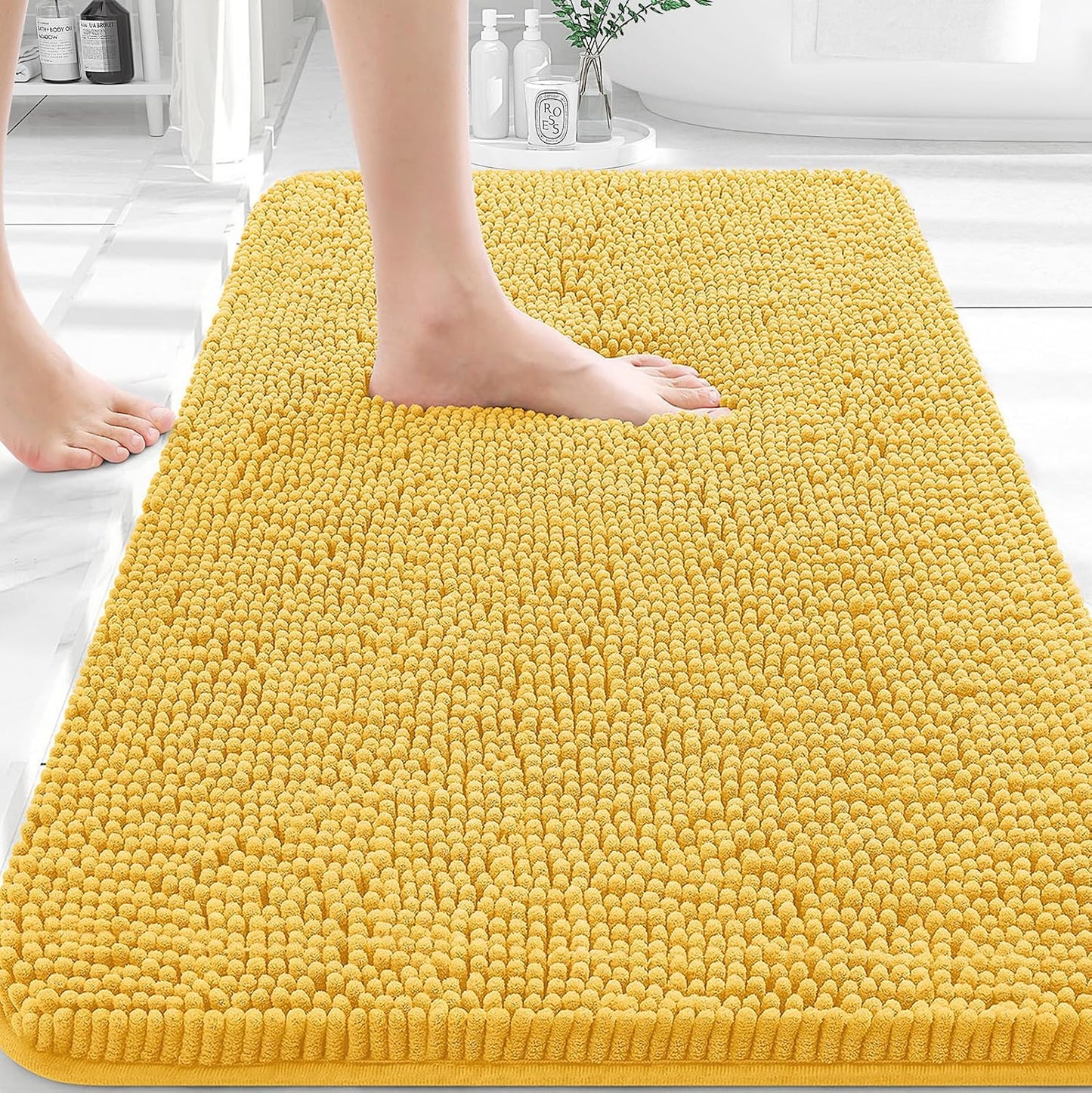 OLANLY Bathroom Rugs 30x20, Extra Soft Absorbent Chenille Bath Rugs | Grey, Quick-Drying Rubber Backing, Machine Washable Bath Mat for Bathroom Floor, Tub and Shower, Home Decor Accessories