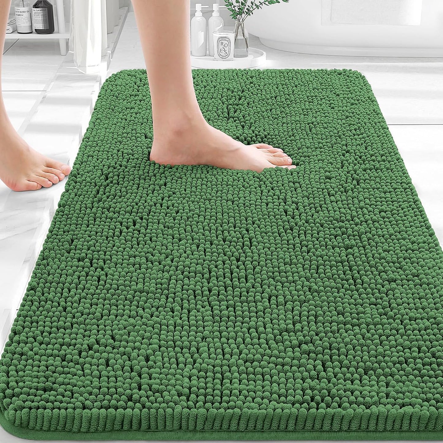 OLANLY Bathroom Rugs 30x20, Extra Soft Absorbent Chenille Bath Rugs | Grey, Quick-Drying Rubber Backing, Machine Washable Bath Mat for Bathroom Floor, Tub and Shower, Home Decor Accessories