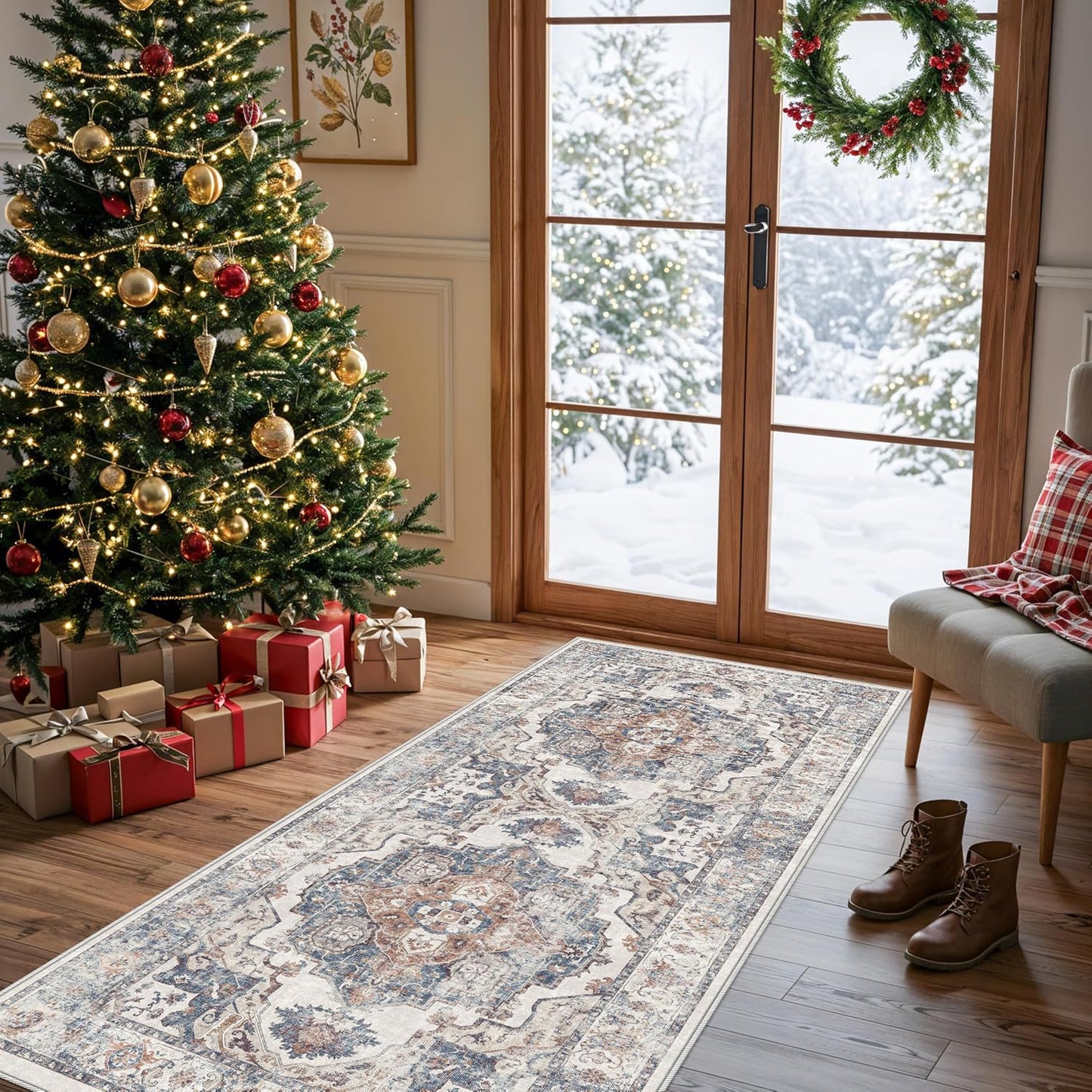 2x6 Hallway Washable Runner Rug : Vintage Soft Kitchen Laundry Runner with Non Slip Backing Farmhouse Entryway Living Room Floor Mat Stain Resistant Carpet for Bedroom Bathroom Distressed Beside Rug