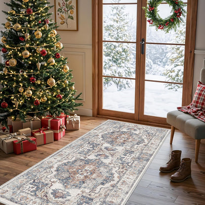 2x6 Hallway Washable Runner Rug : Vintage Soft Kitchen Laundry Runner with Non Slip Backing Farmhouse Entryway Living Room Floor Mat Stain Resistant Carpet for Bedroom Bathroom Distressed Beside Rug