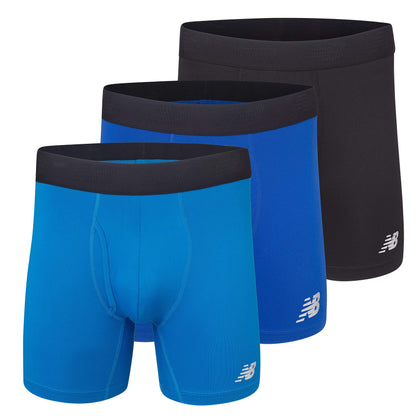 New Balance Men's Performance Boxer Briefs with Fly, Breathable Stretch Underwear, Moisture Wicking, Soft Waistband (3 Pack)