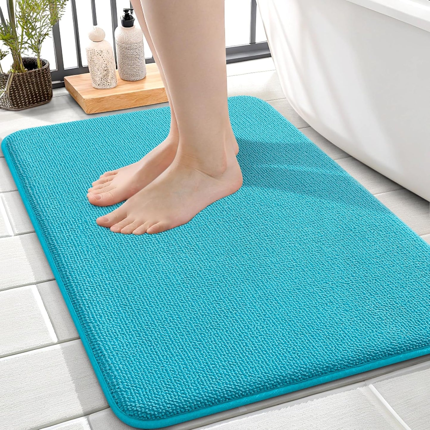 OLANLY Thick Memory Foam Bathroom Rugs 30x20, Soft Absorbent Bath Mat, Teal | Quick Dry Bath Rugs, Non-Slip Carpet, Machine Washable Mats for Bathroom Floor, Tub and Shower, Home Decor Accessories