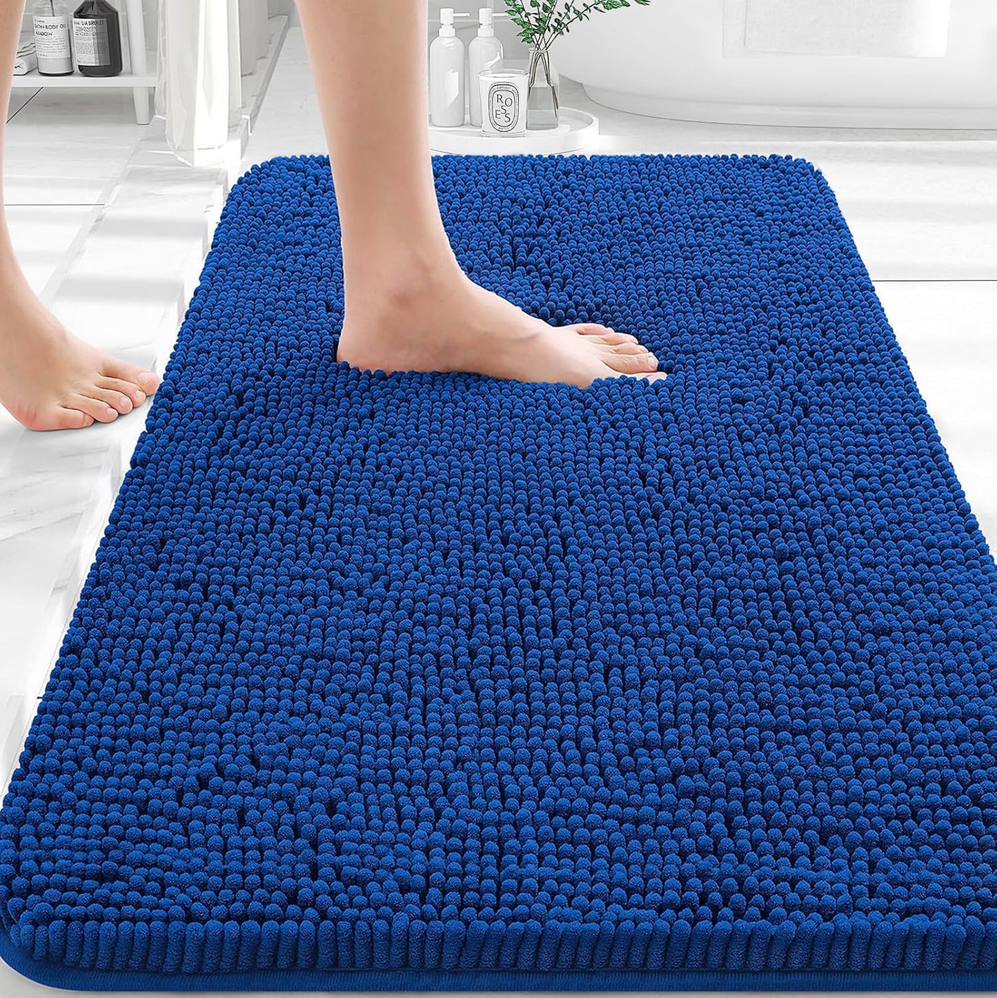 OLANLY Bathroom Rugs 30x20, Extra Soft Absorbent Chenille Bath Rugs | Grey, Quick-Drying Rubber Backing, Machine Washable Bath Mat for Bathroom Floor, Tub and Shower, Home Decor Accessories