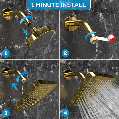 SparkPod Rain Shower Head, 6 Inch Round, Luxury Polished Chrome Finish | High Pressure Shower Heads, 90 Nozzles, Adjustable Showerhead, No Tools Needed, Universal Connection