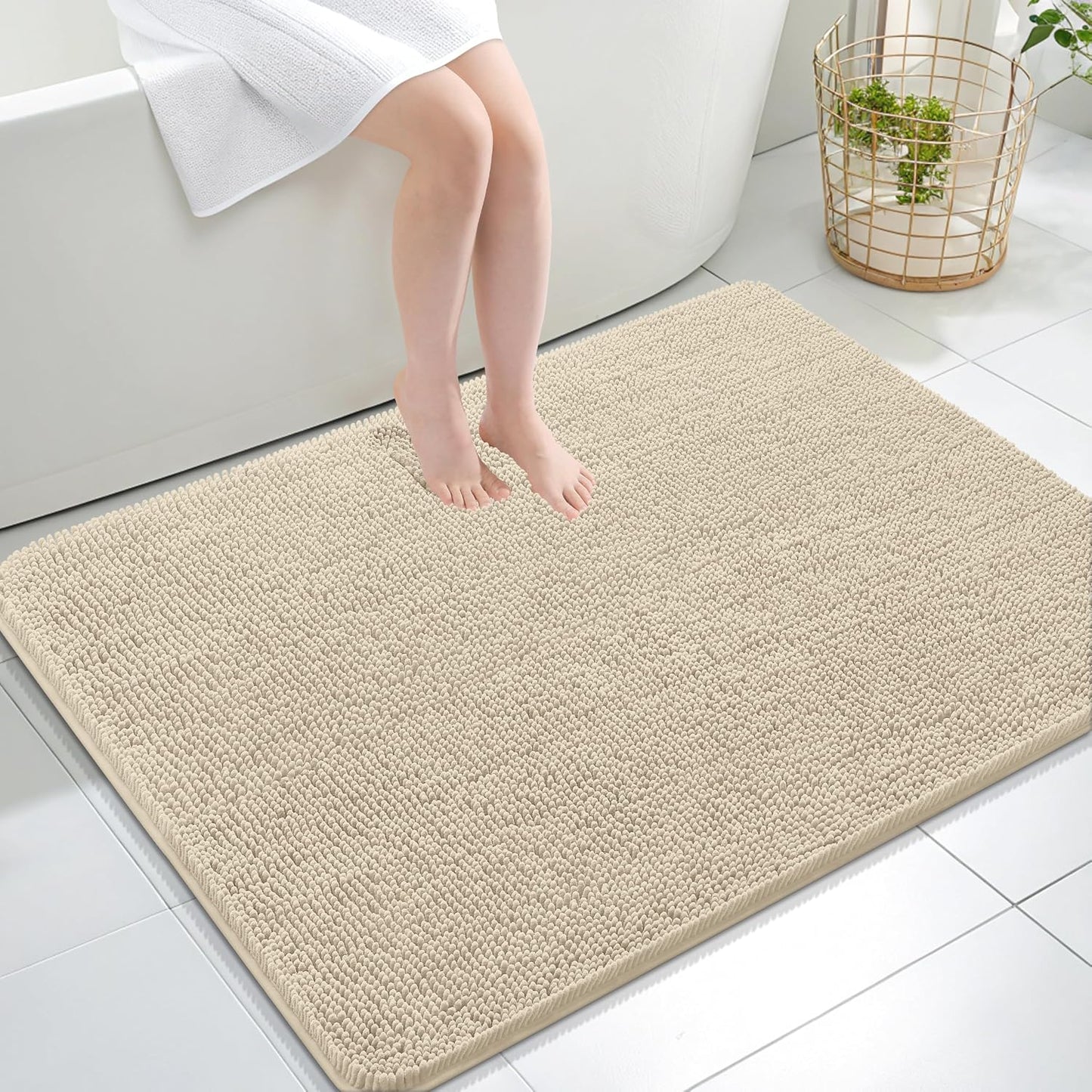 OLANLY Bathroom Rugs 30x20, Extra Soft Absorbent Chenille Bath Rugs | Grey, Quick-Drying Rubber Backing, Machine Washable Bath Mat for Bathroom Floor, Tub and Shower, Home Decor Accessories