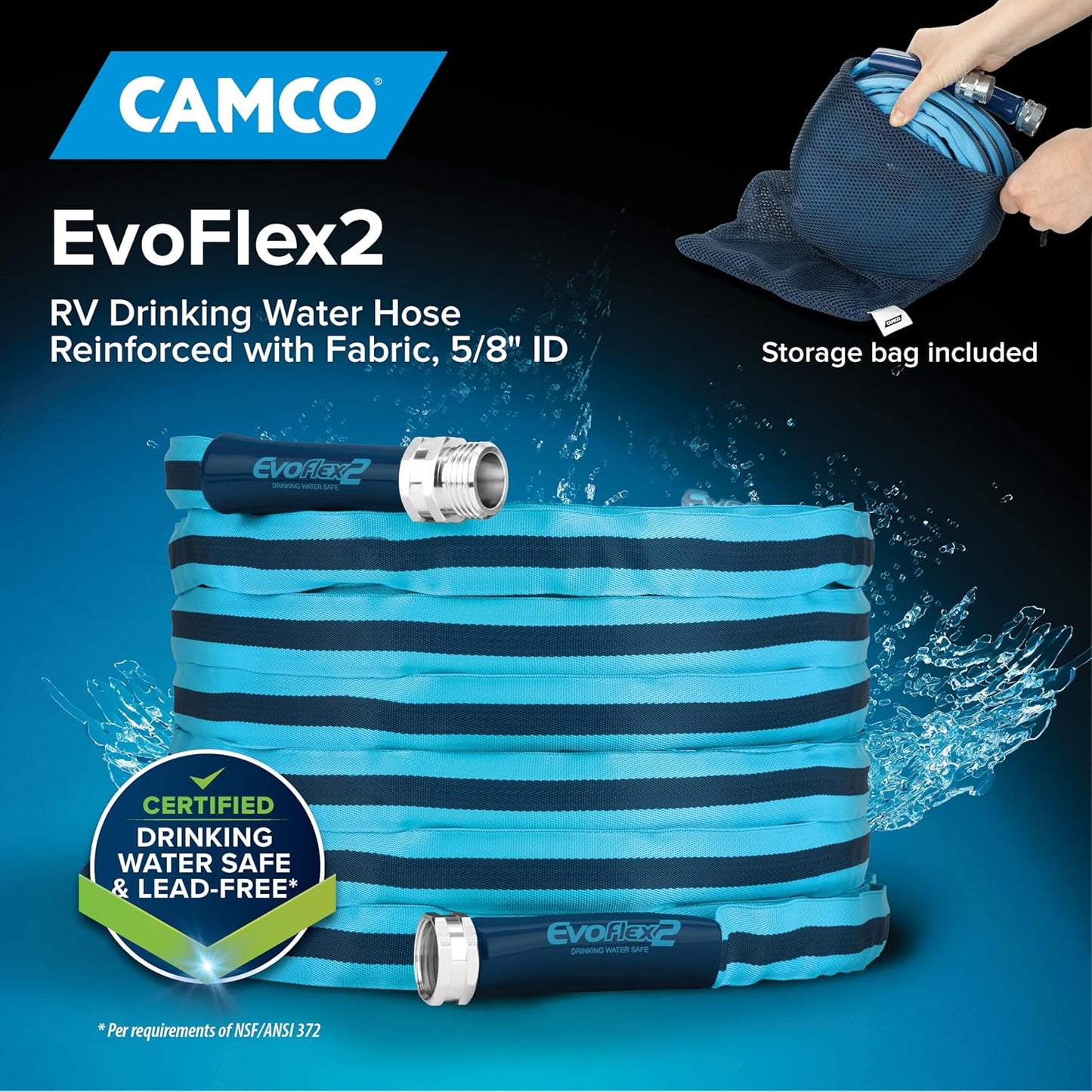 Camco EvoFlex2 50-ft RV Drinking Water Hose | Lightweight RV Drinking Water Hose Reinforced w/ Fabric - Contains No Lead, No BPA & No Phthalate -Abrasion Resistant (22579)