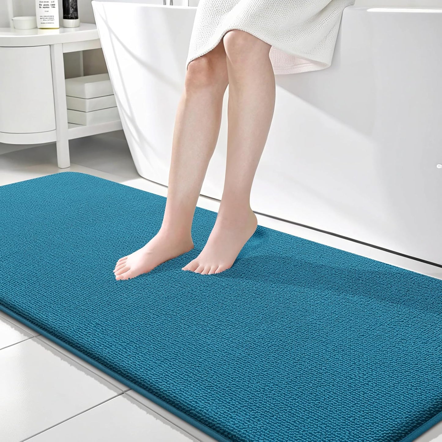 OLANLY Thick Memory Foam Bathroom Rugs 30x20, Soft Absorbent Bath Mat, Teal | Quick Dry Bath Rugs, Non-Slip Carpet, Machine Washable Mats for Bathroom Floor, Tub and Shower, Home Decor Accessories