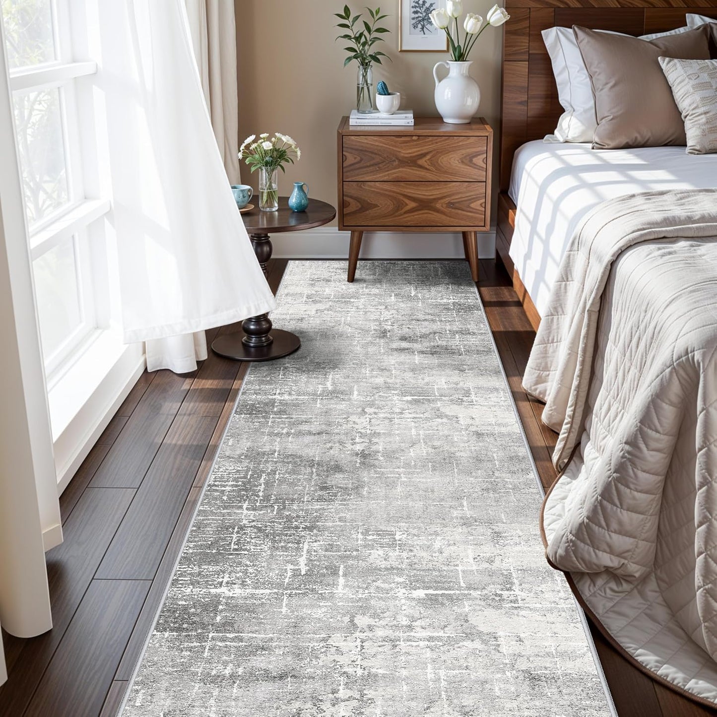 2x6 Hallway Washable Runner Rug : Vintage Soft Kitchen Laundry Runner with Non Slip Backing Farmhouse Entryway Living Room Floor Mat Stain Resistant Carpet for Bedroom Bathroom Distressed Beside Rug