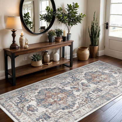 2x6 Hallway Washable Runner Rug : Vintage Soft Kitchen Laundry Runner with Non Slip Backing Farmhouse Entryway Living Room Floor Mat Stain Resistant Carpet for Bedroom Bathroom Distressed Beside Rug