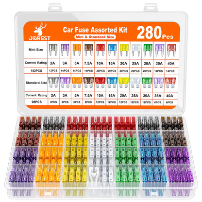 JOREST 300Pcs Car Fuse Assortment Kit, 160 Mini Blade Fuses Automotive + 90 Standard Auto Fuses + 50 Micro + Puller – Replacement for RV Camper Boat Truck (2Amp 3A 5A 7.5A 10A 15A 20A 25A 30A 35A 40A)