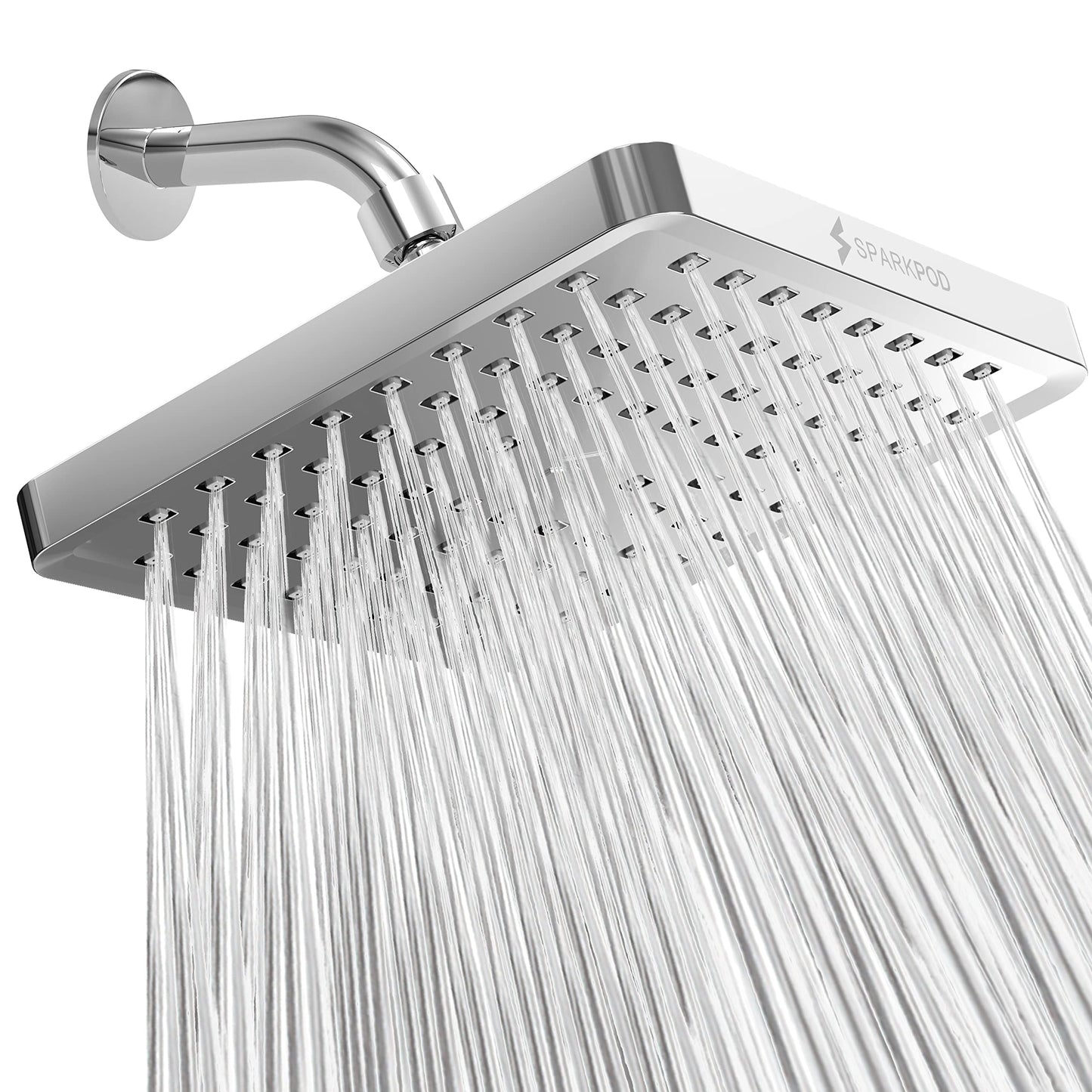 SparkPod Rain Shower Head, 6 Inch Round, Luxury Polished Chrome Finish | High Pressure Shower Heads, 90 Nozzles, Adjustable Showerhead, No Tools Needed, Universal Connection