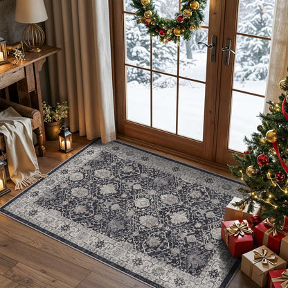 2x6 Hallway Washable Runner Rug : Vintage Soft Kitchen Laundry Runner with Non Slip Backing Farmhouse Entryway Living Room Floor Mat Stain Resistant Carpet for Bedroom Bathroom Distressed Beside Rug