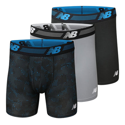 New Balance Men's Performance Boxer Briefs with Fly, Breathable Stretch Underwear, Moisture Wicking, Soft Waistband (3 Pack)