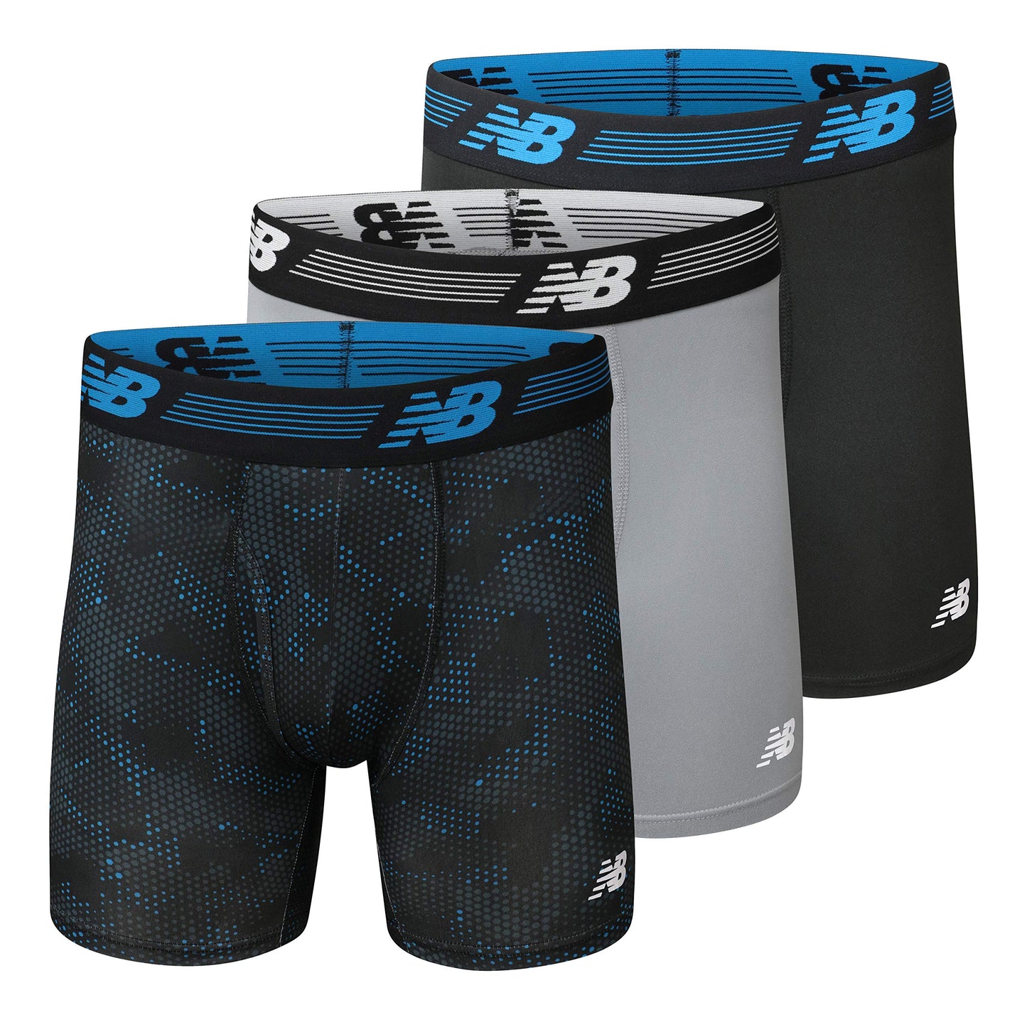New Balance Men's Performance Boxer Briefs with Fly, Breathable Stretch Underwear, Moisture Wicking, Soft Waistband (3 Pack)