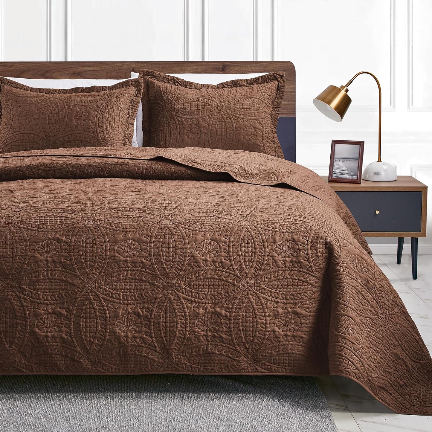 Love's cabin Quilts for Queen Bed Blue Bedspreads - Soft Bed Summer Lightweight Bedspread Comforter - Modern Style Coin Pattern Coverlet for All Season - 3 Pieces (1 Quilt, 2 Pillow Shams)