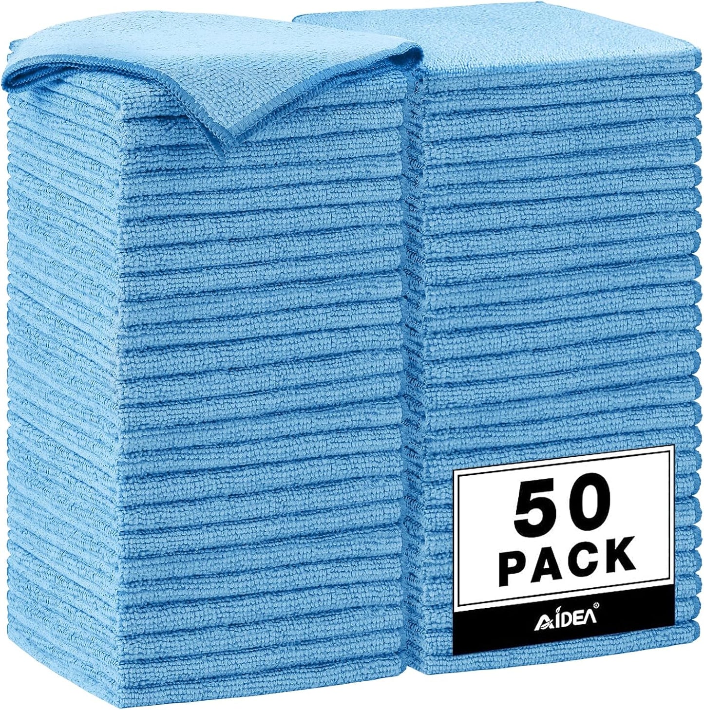 AIDEA Microfiber Cleaning Cloth-50PK, Microfiber Towels for Cars, 12×12" | Premium Wash Cloths, Dusting Cloth Cleaning Rags, Absorbent Towels for SUVs, House, Kitchen, Window, Cleaning Supplies