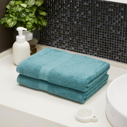 Amazon Basics 6-Piece Oversized Fade-Resistant Towel Set, 100% Cotton, Highly Absorbent, Soft, Teal, 2 Bath Towels, 2 Hand Towels, 2 Washcloths