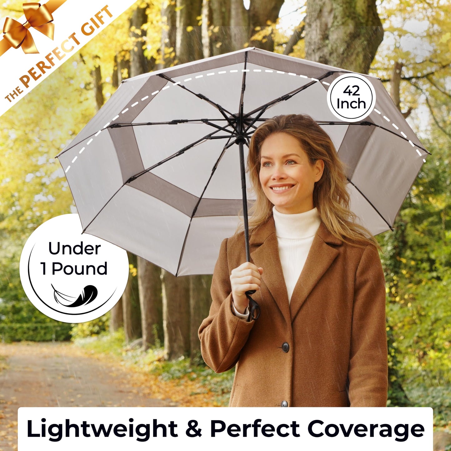 Strongest Windproof Travel Umbrella (Compact, 100MPH Wind-Tested), Light, Portable, One-Handed Use, Automatic Folding Rain Umbrella, Durable, Premium Grip, Fits Car & Backpack