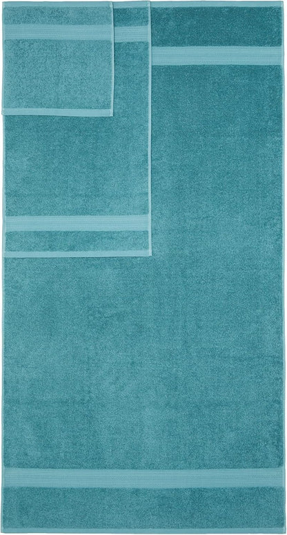 Amazon Basics 6-Piece Oversized Fade-Resistant Towel Set, 100% Cotton, Highly Absorbent, Soft, Teal, 2 Bath Towels, 2 Hand Towels, 2 Washcloths