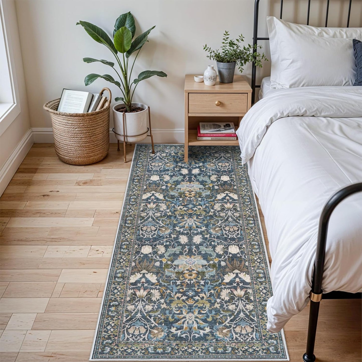2x6 Hallway Washable Runner Rug : Vintage Soft Kitchen Laundry Runner with Non Slip Backing Farmhouse Entryway Living Room Floor Mat Stain Resistant Carpet for Bedroom Bathroom Distressed Beside Rug