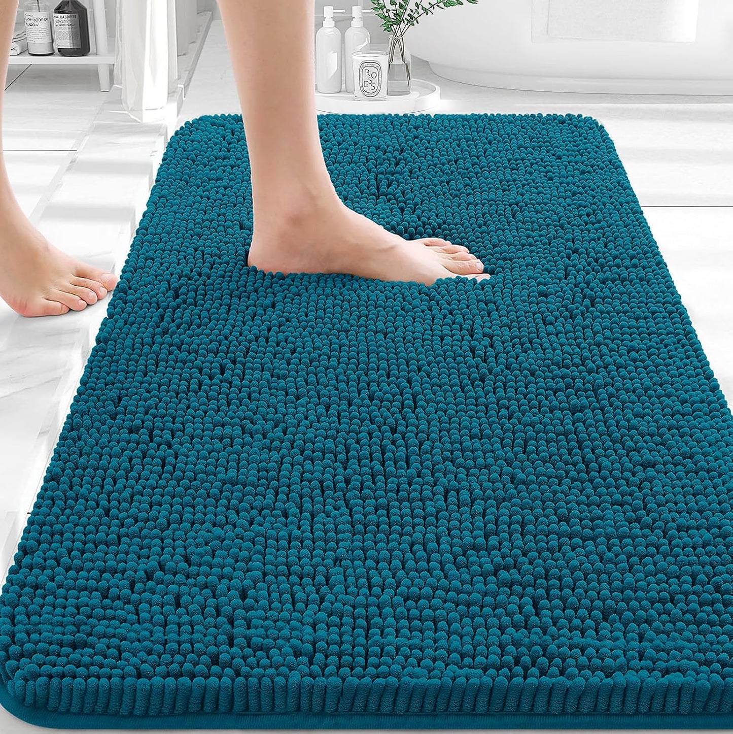OLANLY Bathroom Rugs 30x20, Extra Soft Absorbent Chenille Bath Rugs | Grey, Quick-Drying Rubber Backing, Machine Washable Bath Mat for Bathroom Floor, Tub and Shower, Home Decor Accessories