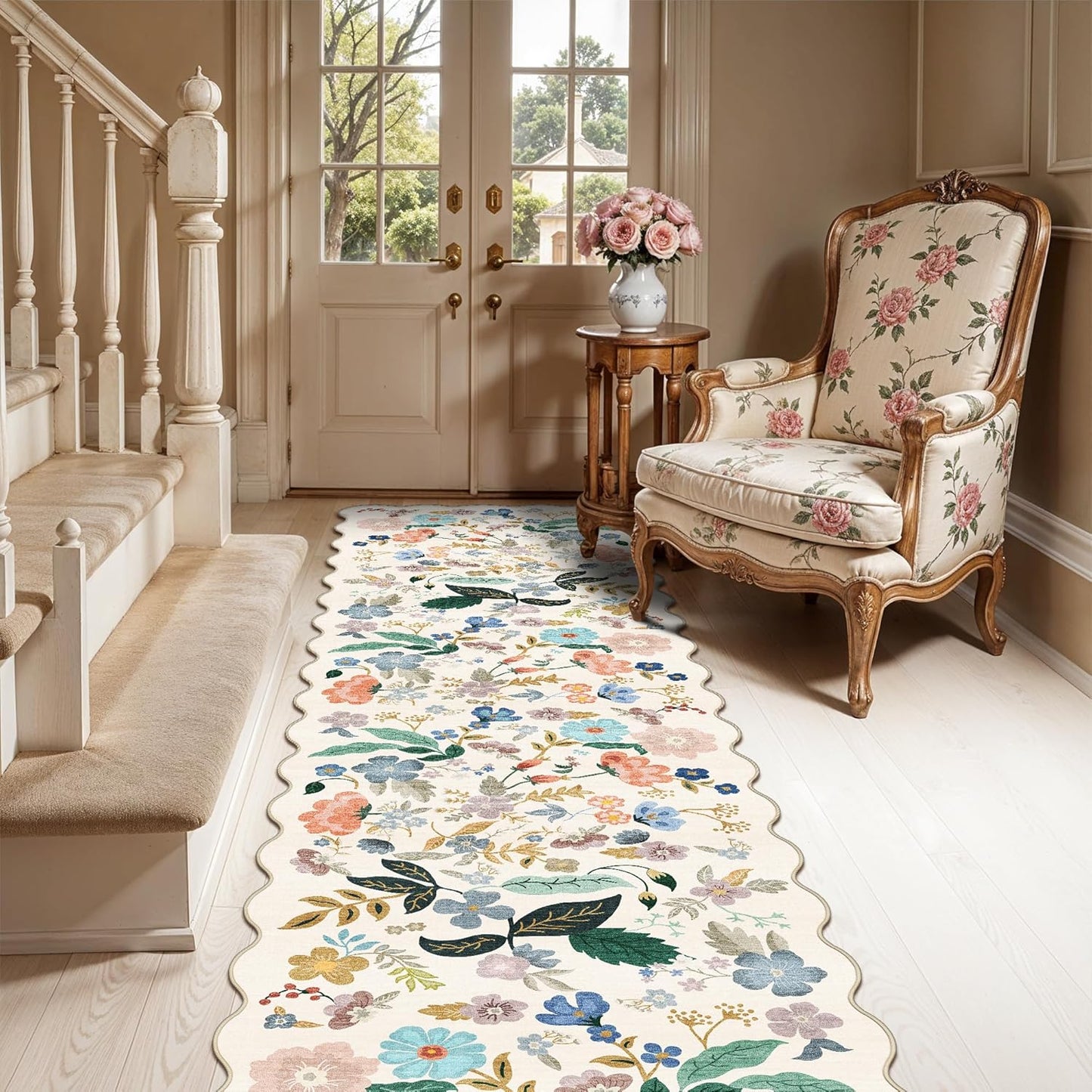 2x6 Hallway Washable Runner Rug : Vintage Soft Kitchen Laundry Runner with Non Slip Backing Farmhouse Entryway Living Room Floor Mat Stain Resistant Carpet for Bedroom Bathroom Distressed Beside Rug