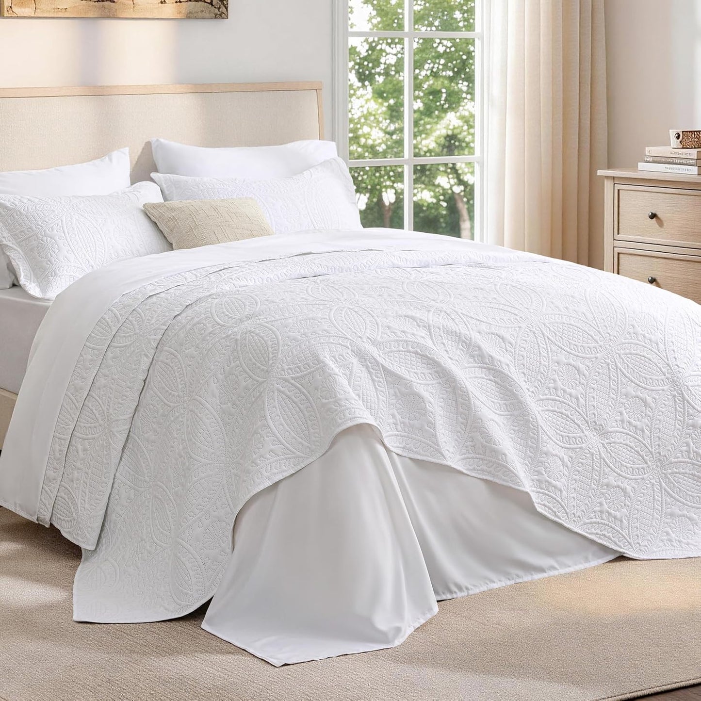 Love's cabin Quilts for Queen Bed Blue Bedspreads - Soft Bed Summer Lightweight Bedspread Comforter - Modern Style Coin Pattern Coverlet for All Season - 3 Pieces (1 Quilt, 2 Pillow Shams)
