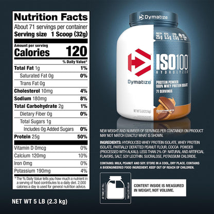 Dymatize ISO100 Protein Powder, 100% Whey Isolate, Cookies & Cream | 25g Protein, Hydrolyzed, Fast-Absorbing, Supports Muscle Health, 5.5g BCAAs, Gluten-Free, 20 Servings, 1.3 lb