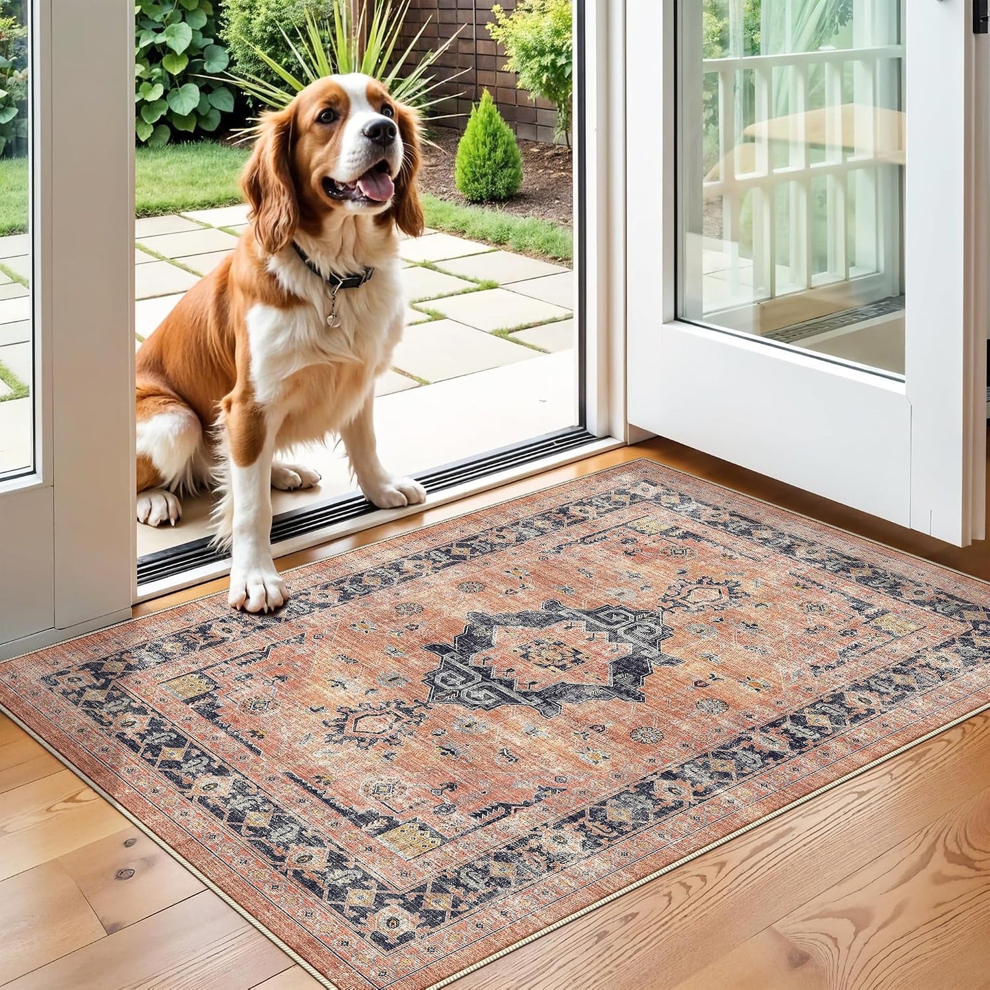 2x6 Hallway Washable Runner Rug : Vintage Soft Kitchen Laundry Runner with Non Slip Backing Farmhouse Entryway Living Room Floor Mat Stain Resistant Carpet for Bedroom Bathroom Distressed Beside Rug
