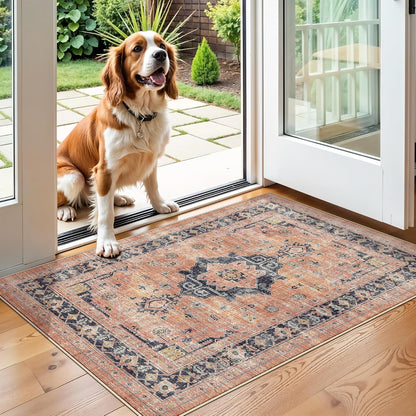 2x6 Hallway Washable Runner Rug : Vintage Soft Kitchen Laundry Runner with Non Slip Backing Farmhouse Entryway Living Room Floor Mat Stain Resistant Carpet for Bedroom Bathroom Distressed Beside Rug