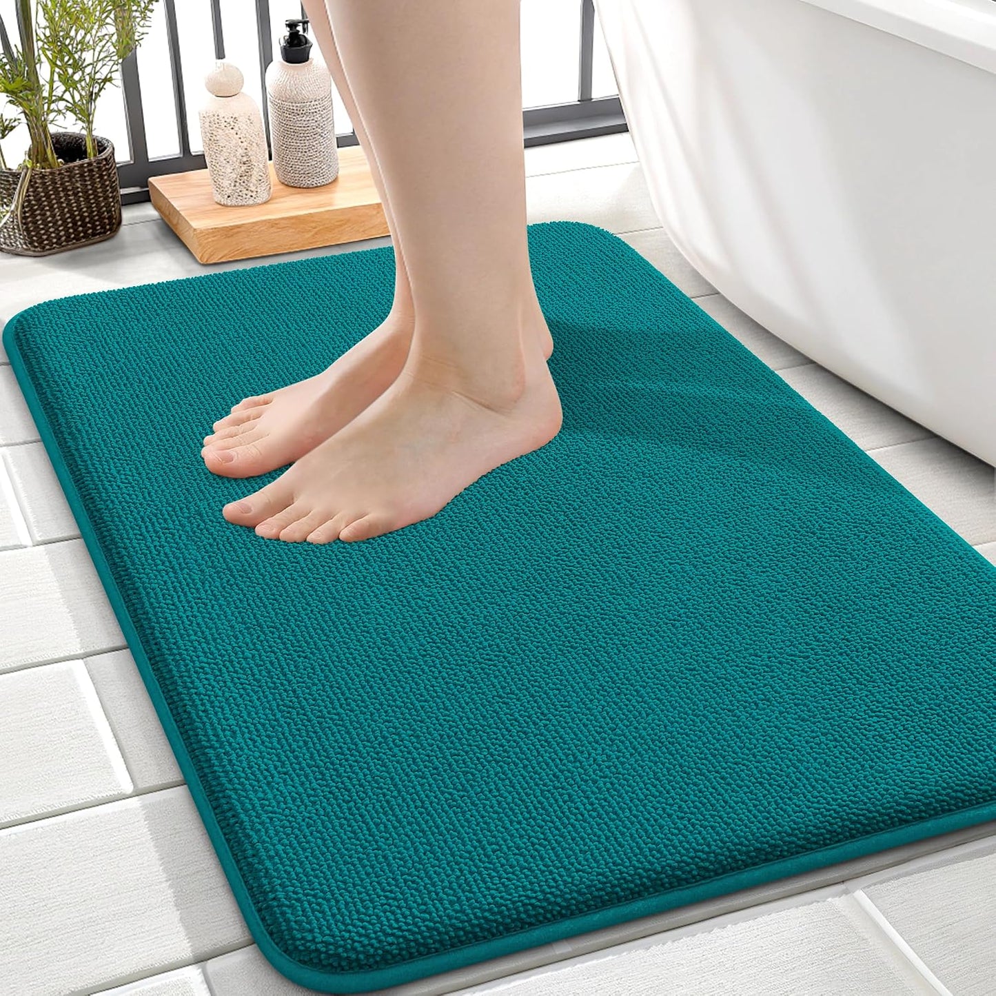 OLANLY Thick Memory Foam Bathroom Rugs 30x20, Soft Absorbent Bath Mat, Teal | Quick Dry Bath Rugs, Non-Slip Carpet, Machine Washable Mats for Bathroom Floor, Tub and Shower, Home Decor Accessories