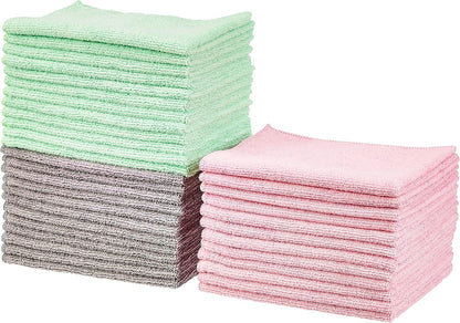 Amazon Basics Microfiber Cleaning Cloths, Ultra Absorbent, Lint Free, Streak Free, Non-Abrasive, Reusable and Washable, 16" x 12", Blue/White/Yellow, Pack of 24