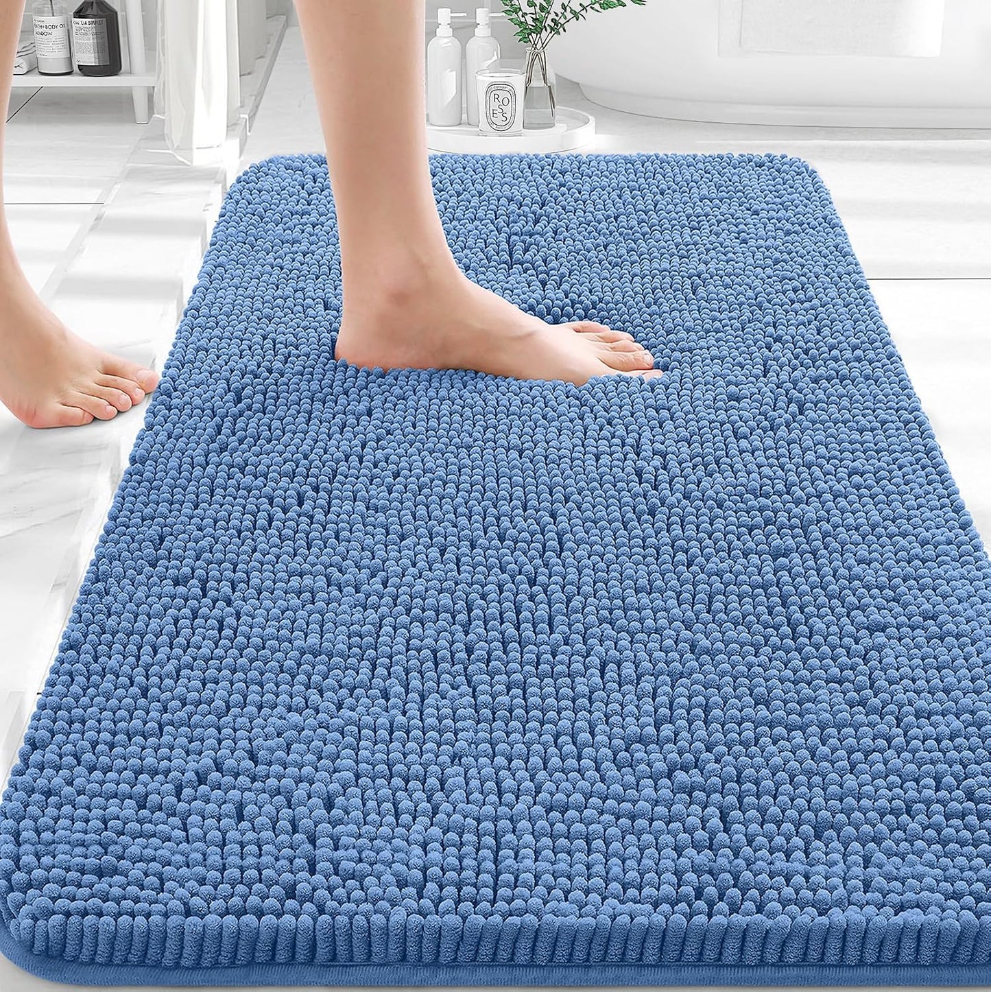 OLANLY Bathroom Rugs 30x20, Extra Soft Absorbent Chenille Bath Rugs | Grey, Quick-Drying Rubber Backing, Machine Washable Bath Mat for Bathroom Floor, Tub and Shower, Home Decor Accessories