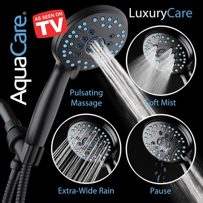 AquaCare 8-mode High Pressure Handheld Shower Head with 2-mode Power Wash | Stay Clean Nozzles, Dual Power Wash for Tub, Tile & Pets, Long 6 ft. Stainless Steel Hose, Wall & Overhead Brackets / Chrome