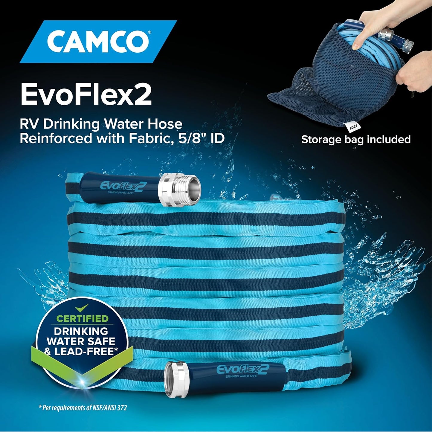 Camco EvoFlex2 50-ft RV Drinking Water Hose | Lightweight RV Drinking Water Hose Reinforced w/ Fabric - Contains No Lead, No BPA & No Phthalate -Abrasion Resistant (22579)