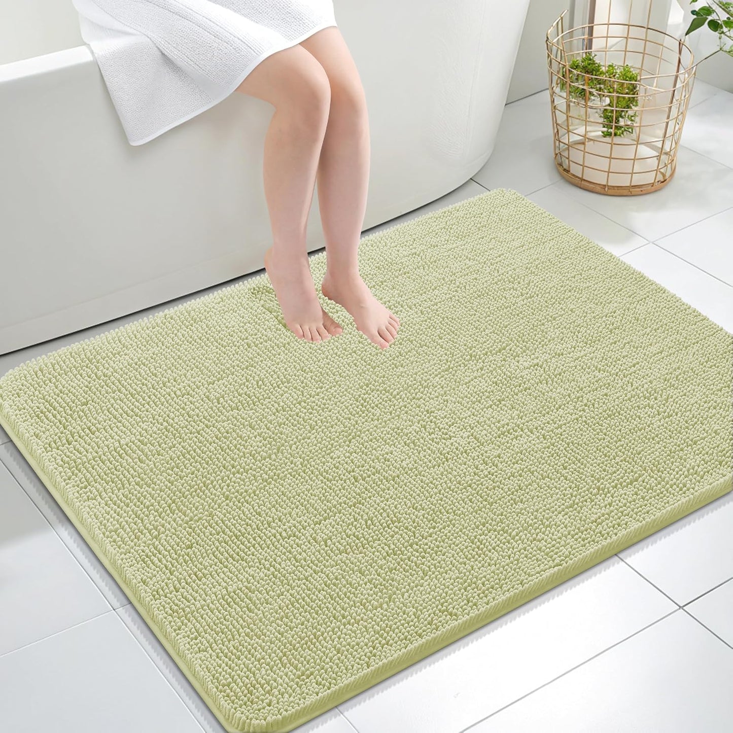 OLANLY Bathroom Rugs 30x20, Extra Soft Absorbent Chenille Bath Rugs | Grey, Quick-Drying Rubber Backing, Machine Washable Bath Mat for Bathroom Floor, Tub and Shower, Home Decor Accessories